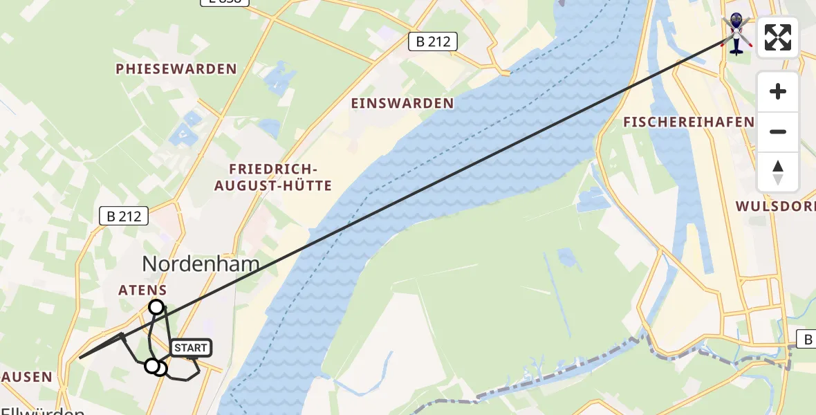 Flugroute Polizeihubschrauber Nordenham - Stadtbezirk Bremerhaven-Süd, 18 Februar 2026, 15:22
