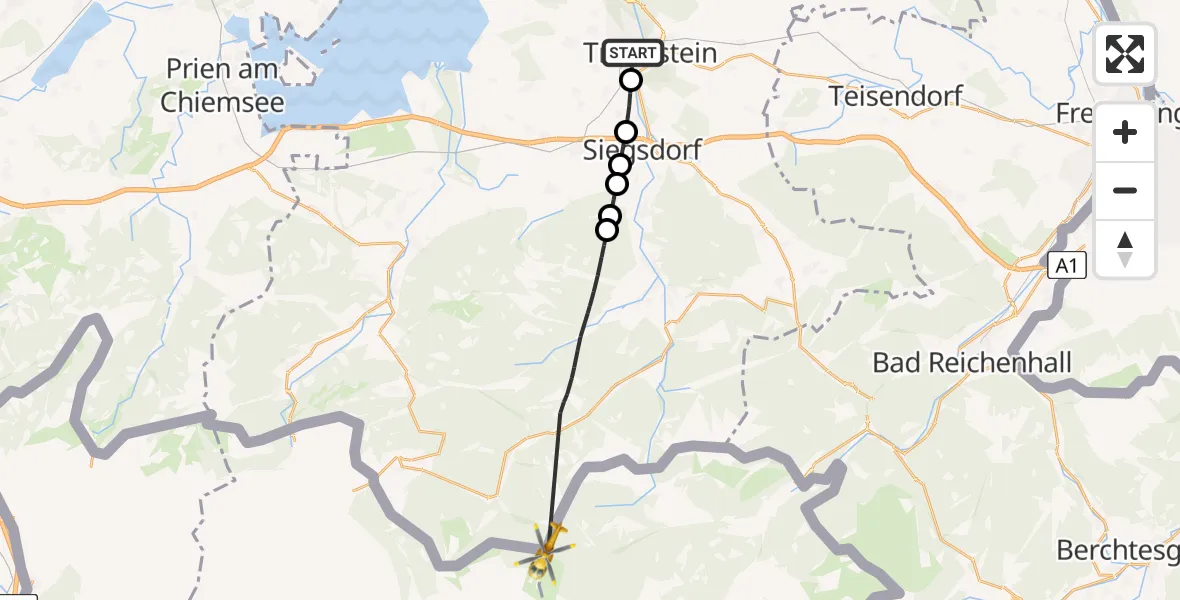 Flugroute Rettungshubschrauber Traunstorf - Ruhpolding, 18 Februar 2026, 15:27