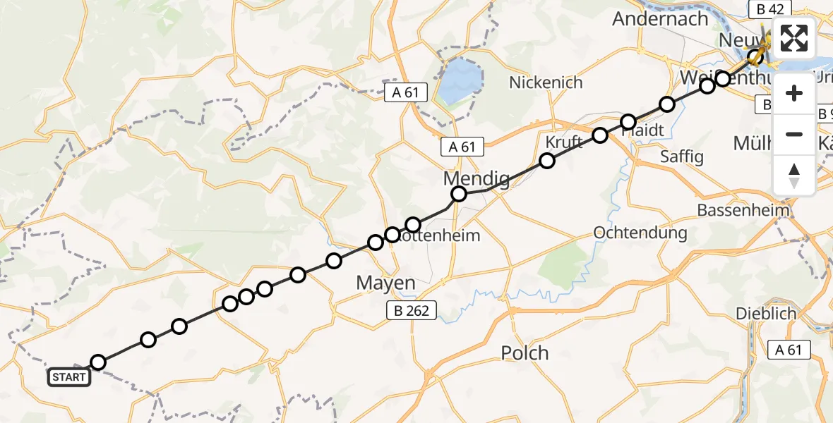 Flugroute Ambulanzhubschrauber Retterath - Neuwied, 18 Februar 2026, 15:44