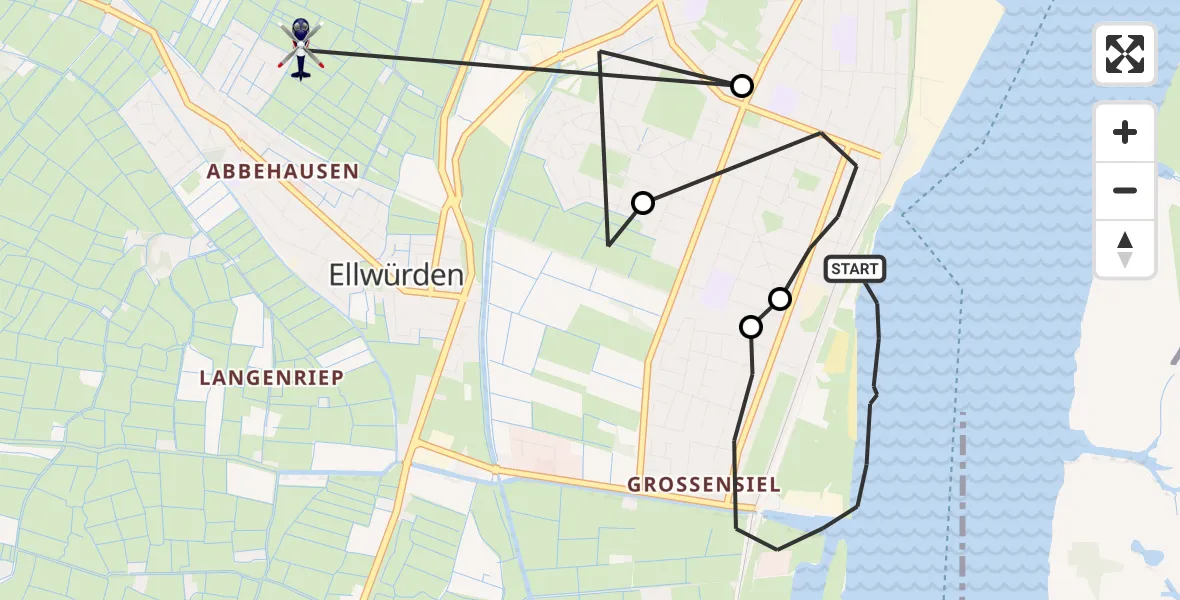 Flugroute Polizeihubschrauber Nordenham - Ellwürden, 18 Februar 2026, 15:53