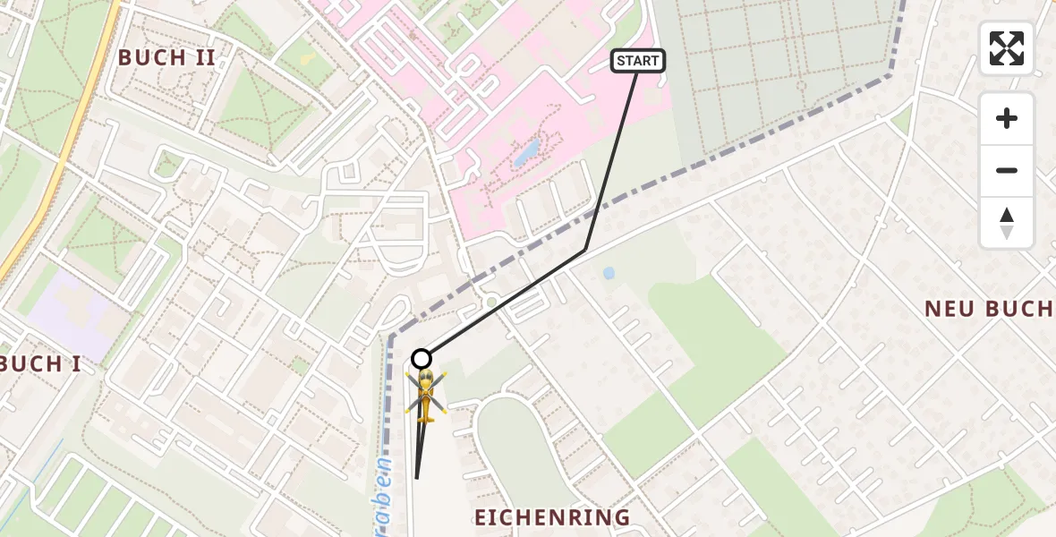 Flugroute Rettungshubschrauber Helios Clinic Berlin-Buch Heliport - Schwanebeck, 18 Februar 2026, 16:05