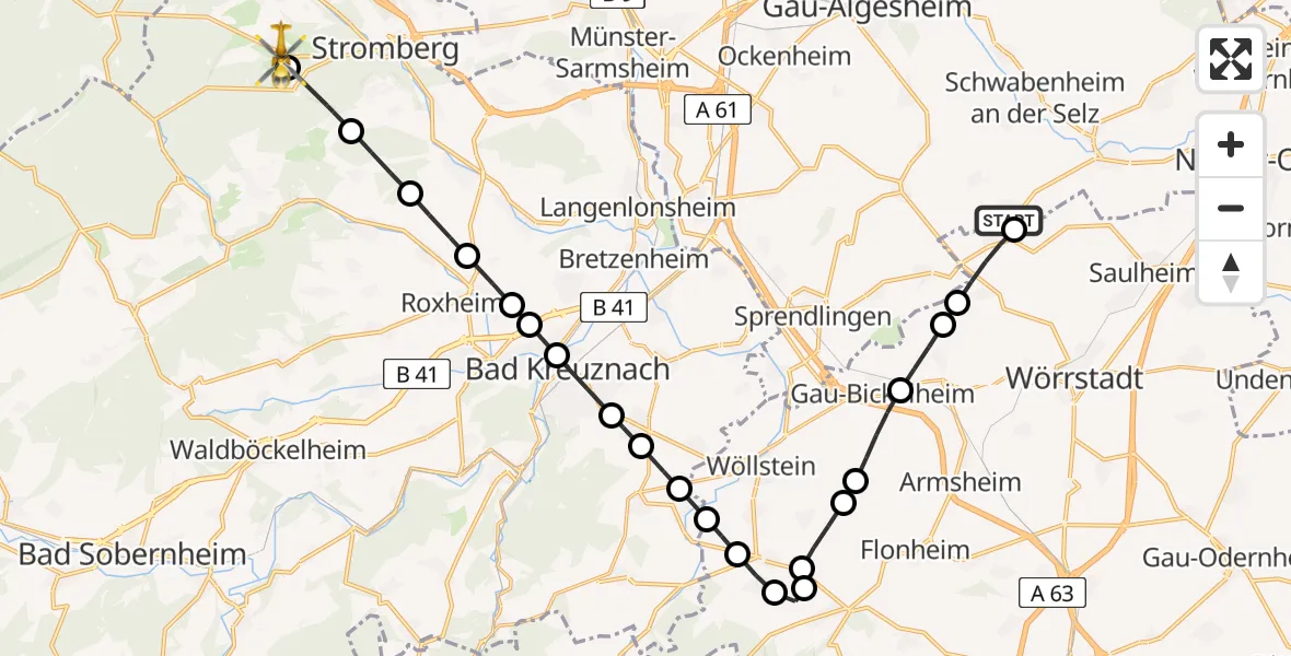 Flugroute Rettungshubschrauber Jugenheim in Rheinhessen - Dörrebach, 18 Februar 2026, 16:19