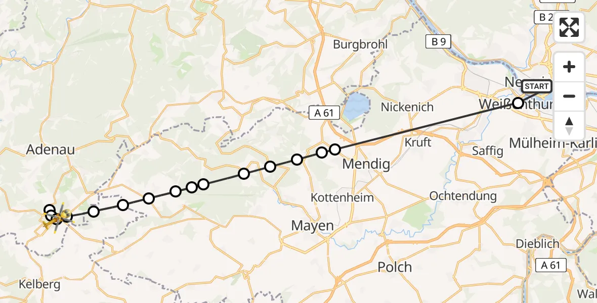 Flugroute Ambulanzhubschrauber Neuwied - Nürburgring Heliport, 18 Februar 2026, 16:36