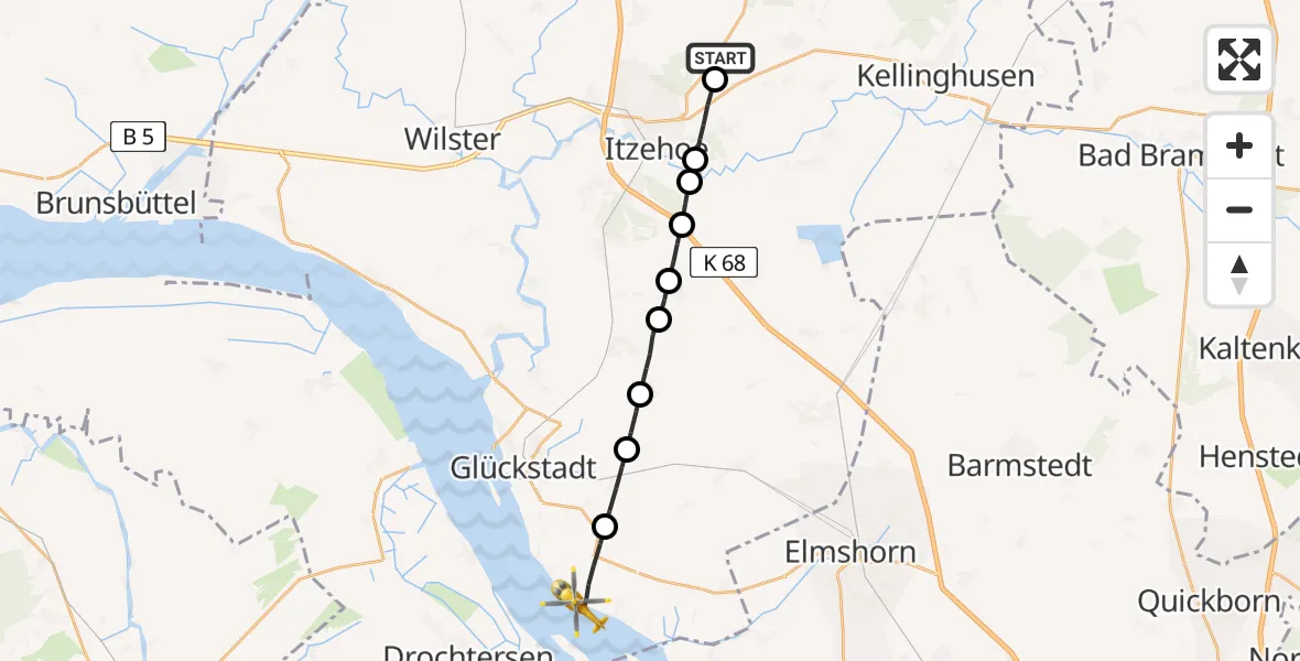 Flugroute Rettungshubschrauber Schlotfeld - Kollmar, 18 Februar 2026, 16:37