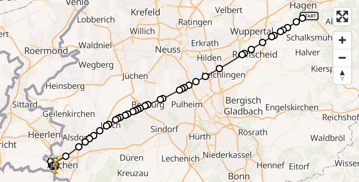 Flugroute Rettungshubschrauber Eilpe/Dahl - Aachen Hospital Heliport, 18 Februar 2026, 16:38