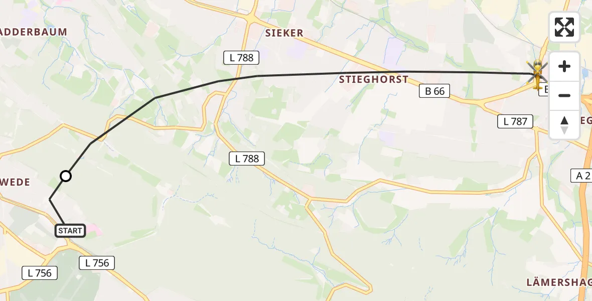 Flugroute Rettungshubschrauber Luftrettungszentrum Bielefeld - Bielefeld, 18 Februar 2026, 16:45