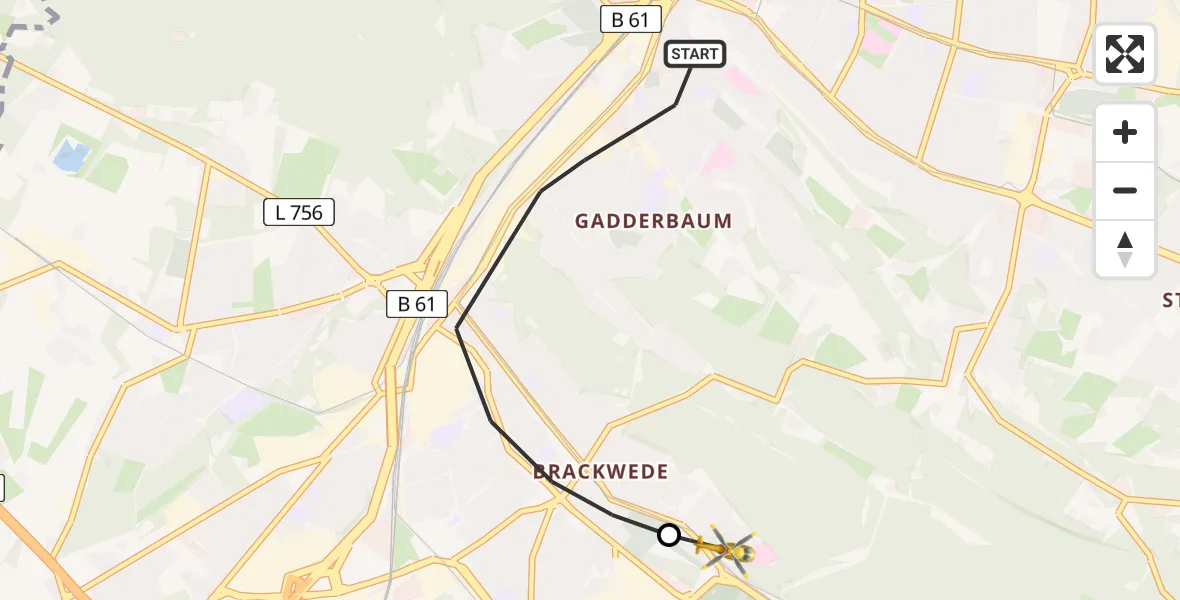 Flugroute Rettungshubschrauber Bielefeld - Luftrettungszentrum Bielefeld, 18 Februar 2026, 17:25