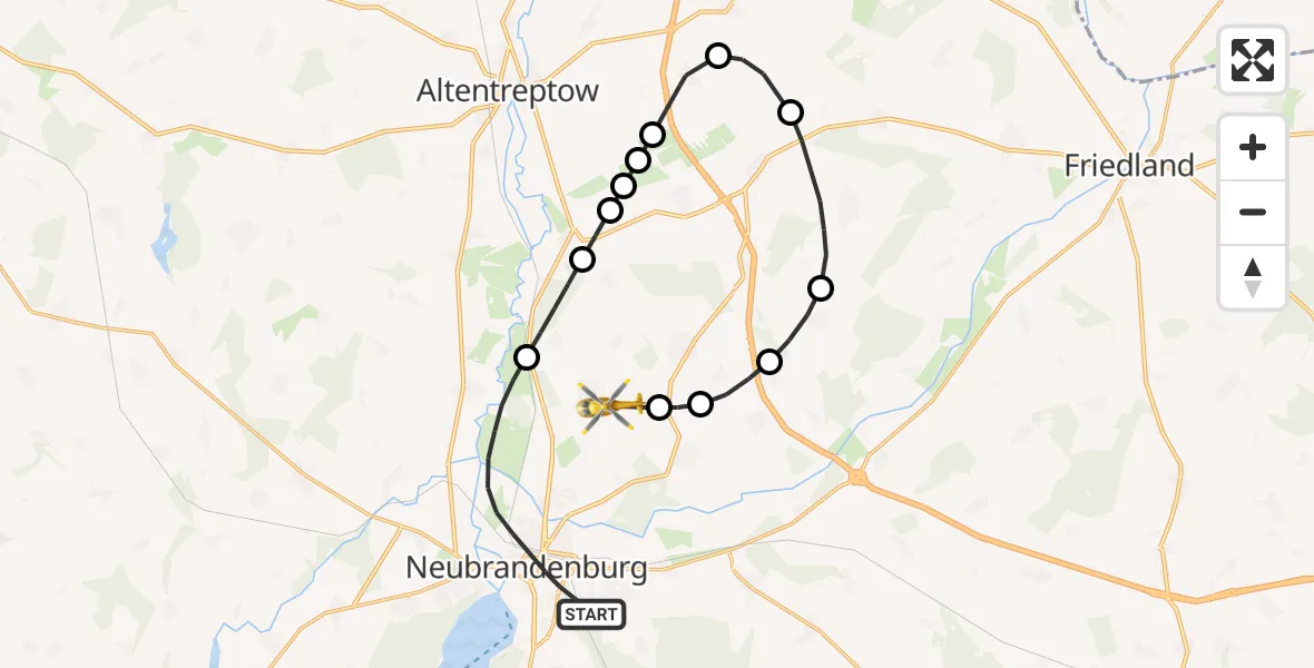 Flugroute Rettungshubschrauber Neubrandenburg - Neubrandenburg Trollenhagen Airport, 18 Februar 2026, 17:36