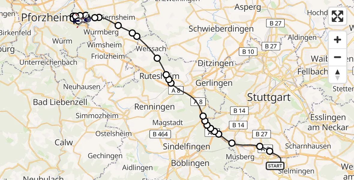 Flugroute Polizeihubschrauber Stuttgart Airport - Pforzheim, 18 Februar 2026, 17:45