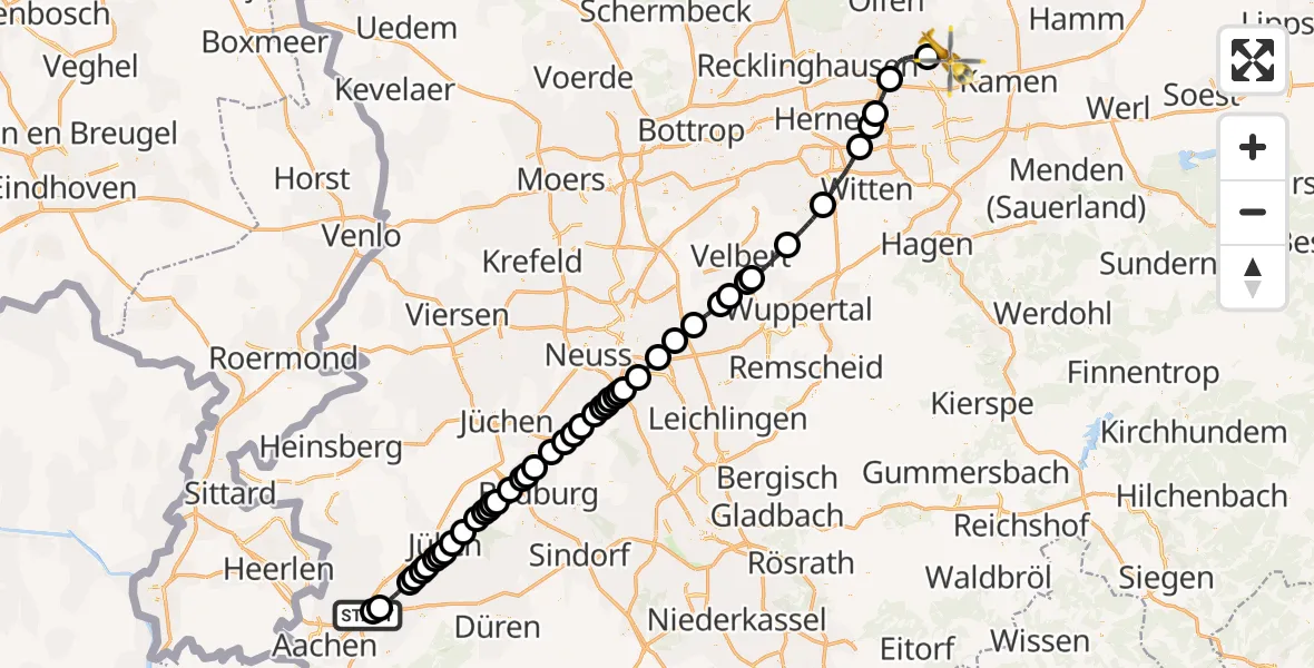 Flugroute Rettungshubschrauber Aachen-Merzbrück Airport - Lünen, 18 Februar 2026, 18:26