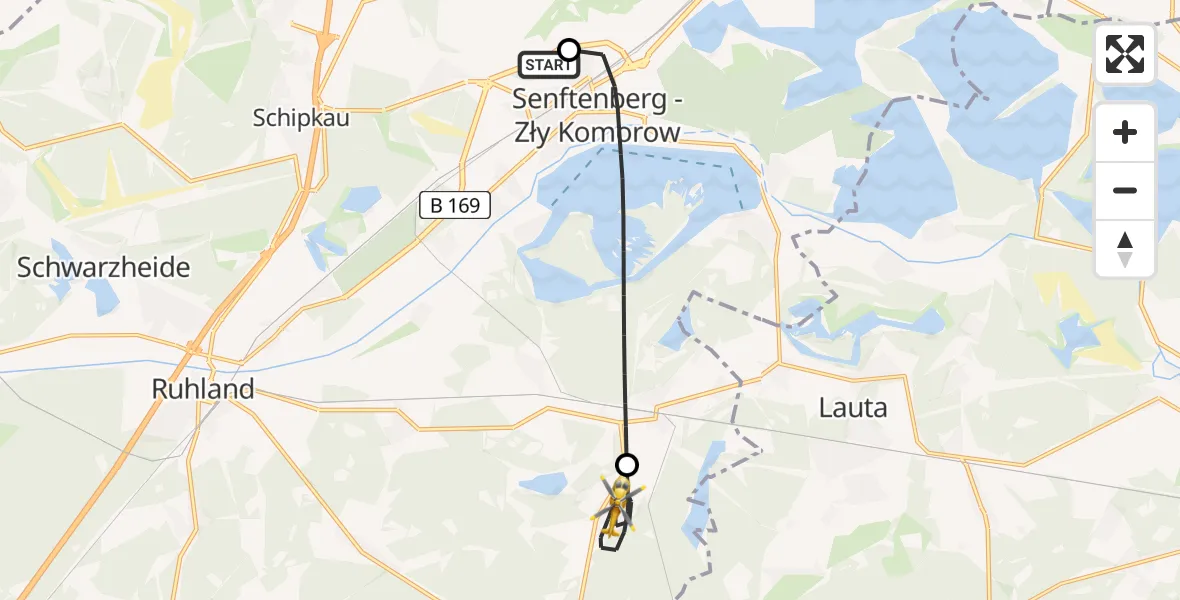Flugroute Ambulanzhubschrauber ADAC Air Rescue Station Senftenberg Heliport - Hohenbocka, 18 Februar 2026, 19:03