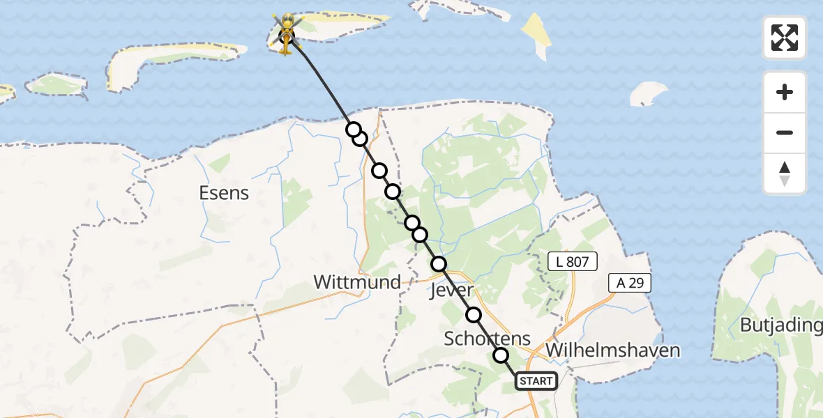 Routekaart van de vlucht: Rettungshubschrauber nach Spiekeroog Emergency Heliport
