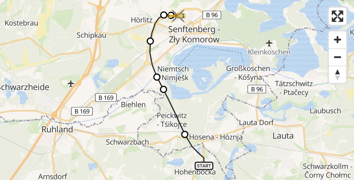 Routekaart van de vlucht: Ambulanzhubschrauber nach ADAC Air Rescue Station Senftenberg Heliport
