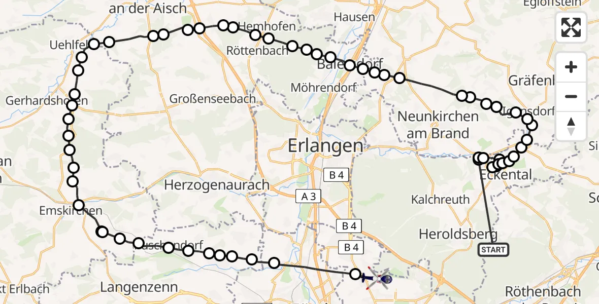 Routekaart van de vlucht: Polizeihubschrauber nach Nuremberg Airport
