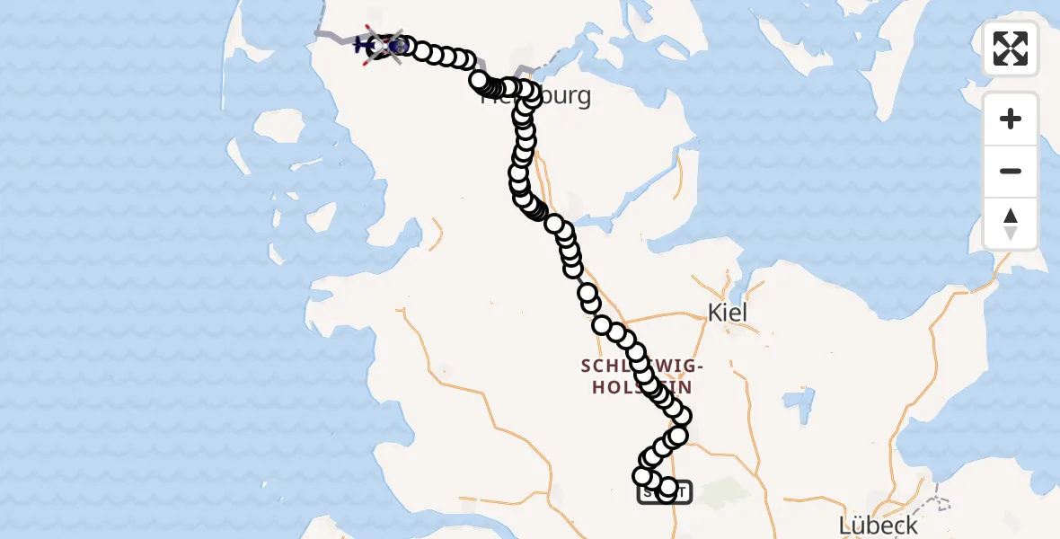 Routekaart van de vlucht: Polizeihubschrauber nach Humptrup, Grenzstraße