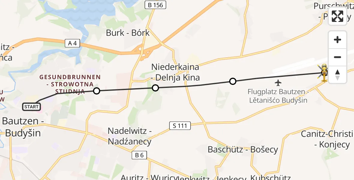 Flugroute Rettungshubschrauber Bautzen - Bautzen Airfield, 18 Februar 2026, 21:02