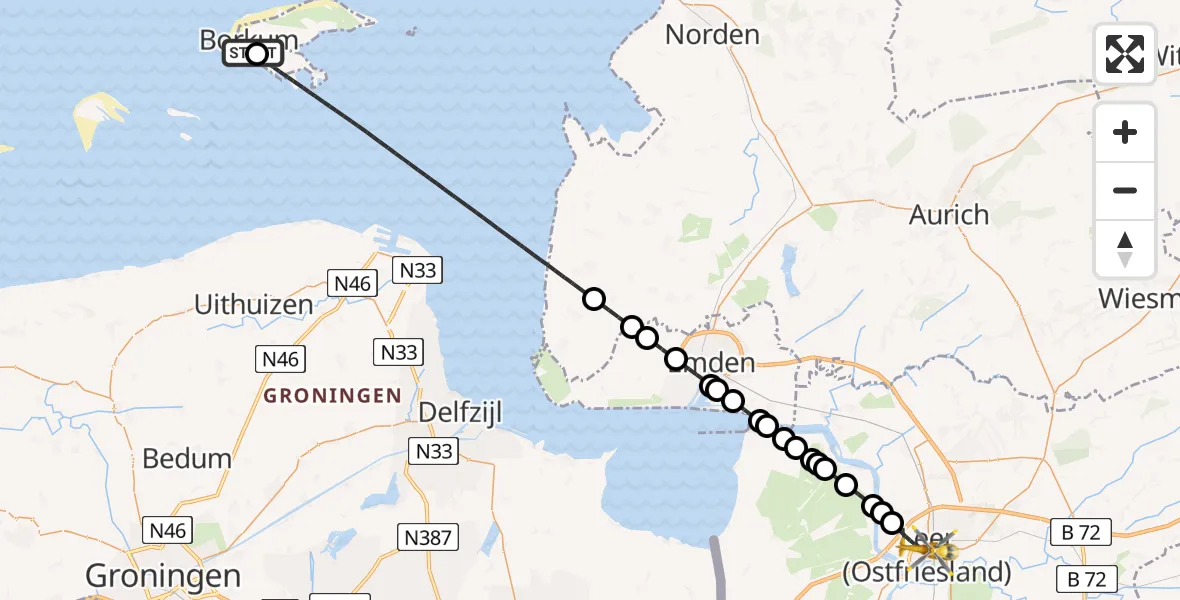 Routekaart van de vlucht: Rettungshubschrauber nach Leer (Ostfriesland), Christine-Charlotten-Straße