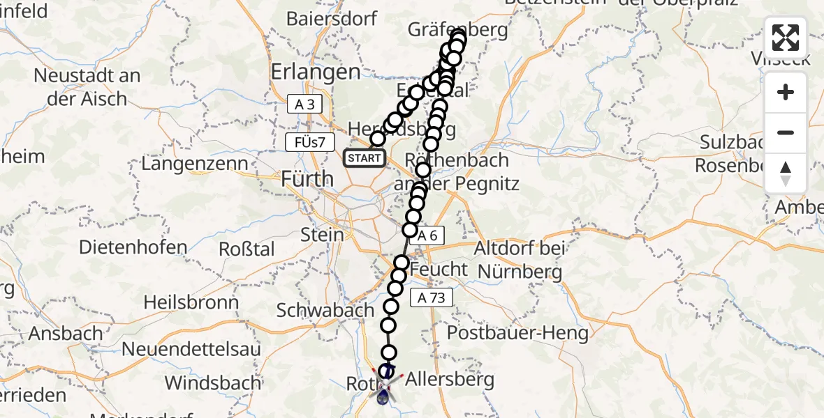 Routekaart van de vlucht: Polizeihubschrauber nach Roth, Kupferschmiedstraße