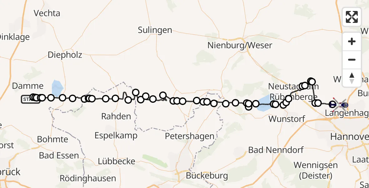 Flugroute Polizeihubschrauber Damme - Hannover Airport, 19 Februar 2026, 00:51