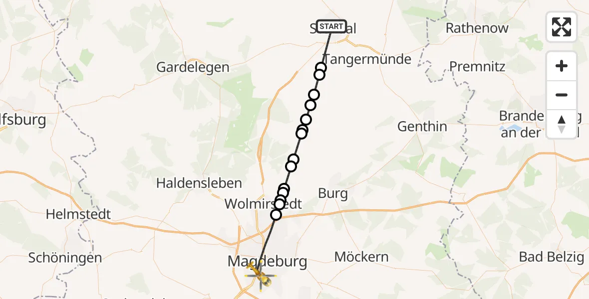 Flugroute Ambulanzhubschrauber Stendal - Magdeburg, 19 Februar 2026, 01:25
