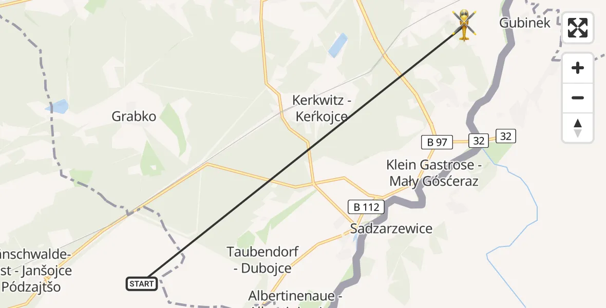 Flugroute Ambulanzhubschrauber Jänschwalde-Ost - Guben, 19 Februar 2026, 04:29