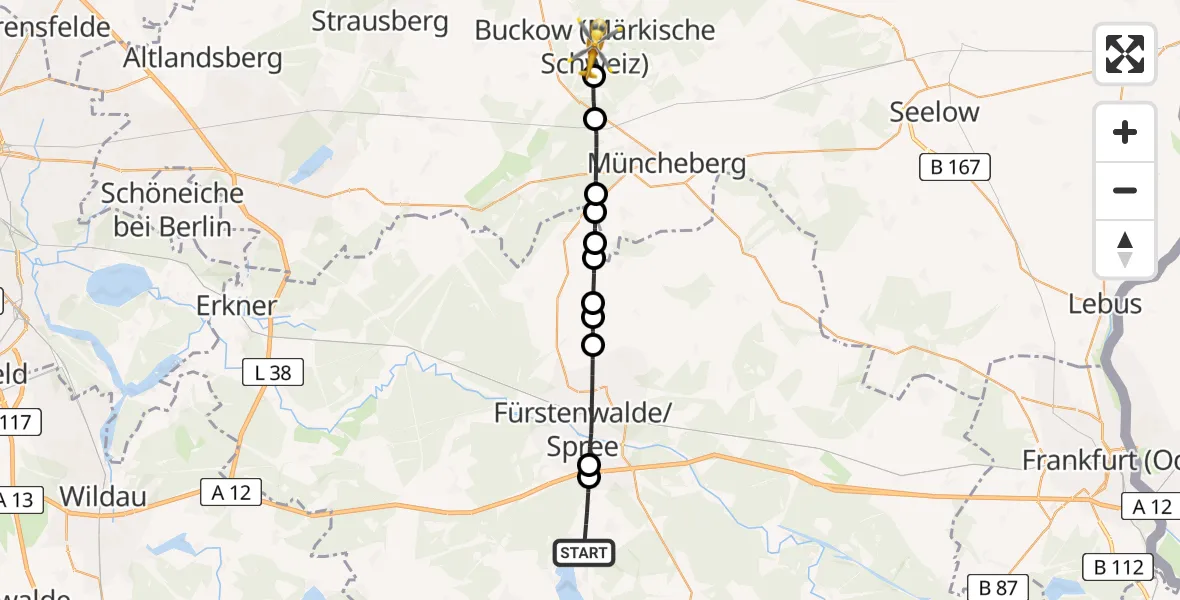 Flugroute Rettungshubschrauber Bad Saarow - Buckow, 19 Februar 2026, 06:37