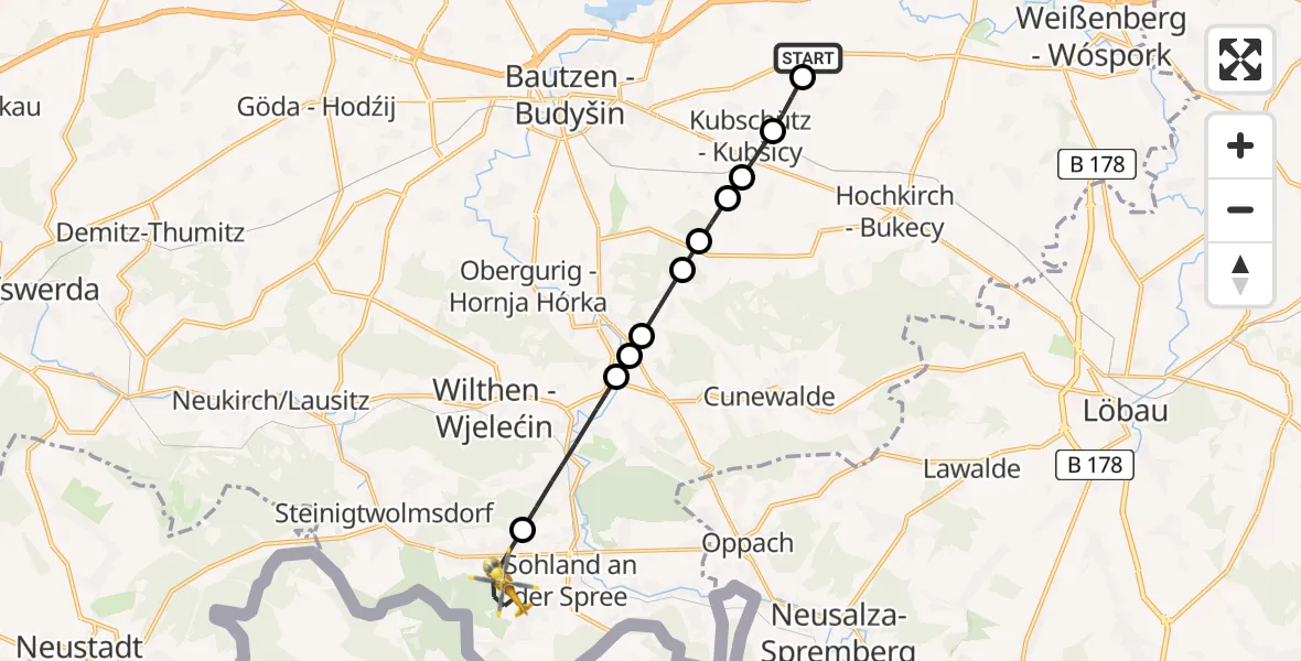 Flugroute Rettungshubschrauber Purschwitz - Wehrsdorf, 19 Februar 2026, 06:49