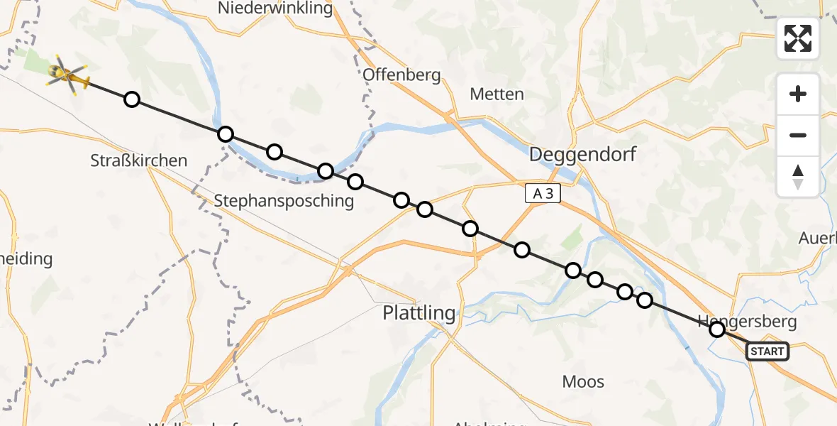 Flugroute Rettungshubschrauber Altenufer - Schambach, 19 Februar 2026, 07:13