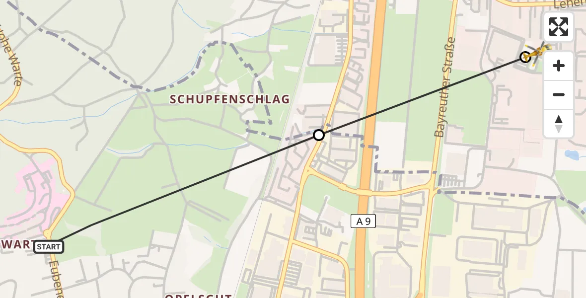 Flugroute Rettungshubschrauber Hohe Warte Hospital Heliport - Ruh, 19 Februar 2026, 07:25