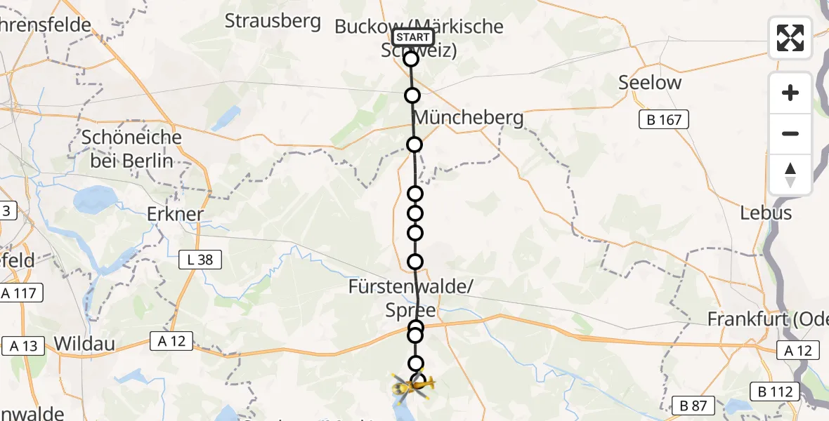 Flugroute Rettungshubschrauber Buckow - Bad Saarow, 19 Februar 2026, 07:25