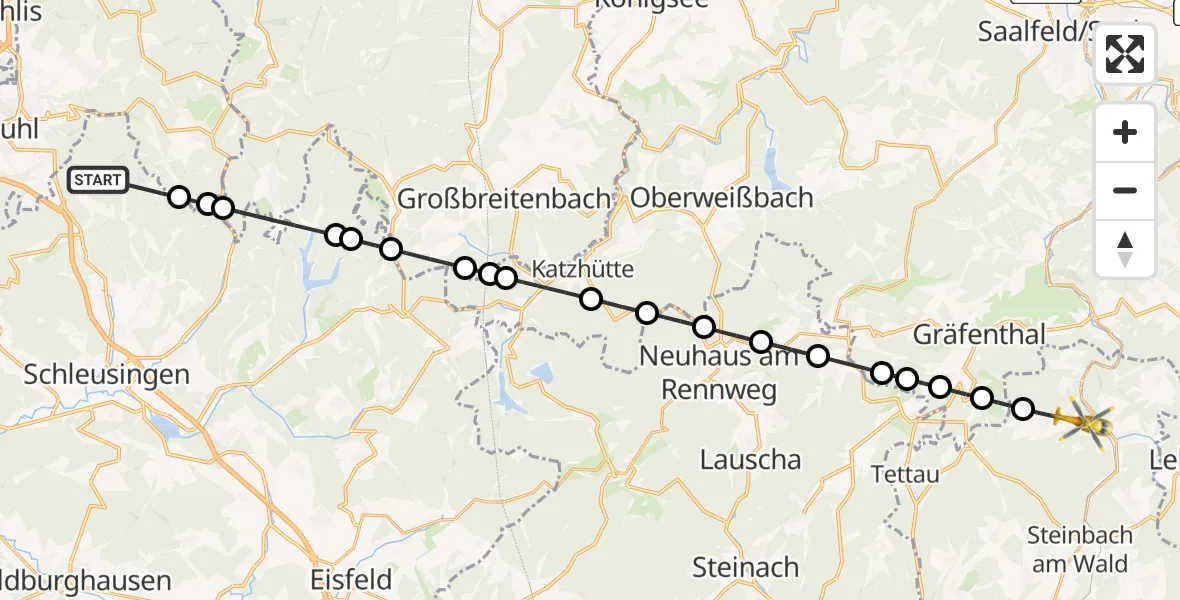 Flugroute Rettungshubschrauber St. Kilian - Ludwigsstadt, 19 Februar 2026, 07:26