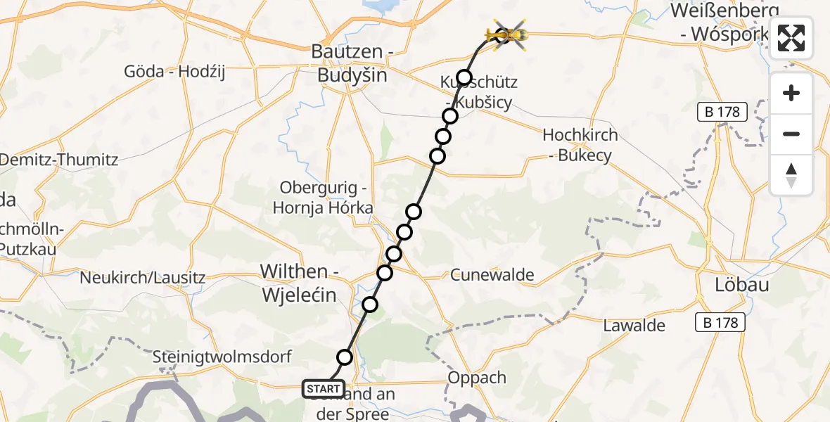 Flugroute Rettungshubschrauber Wehrsdorf - Bautzen Airfield, 19 Februar 2026, 07:44