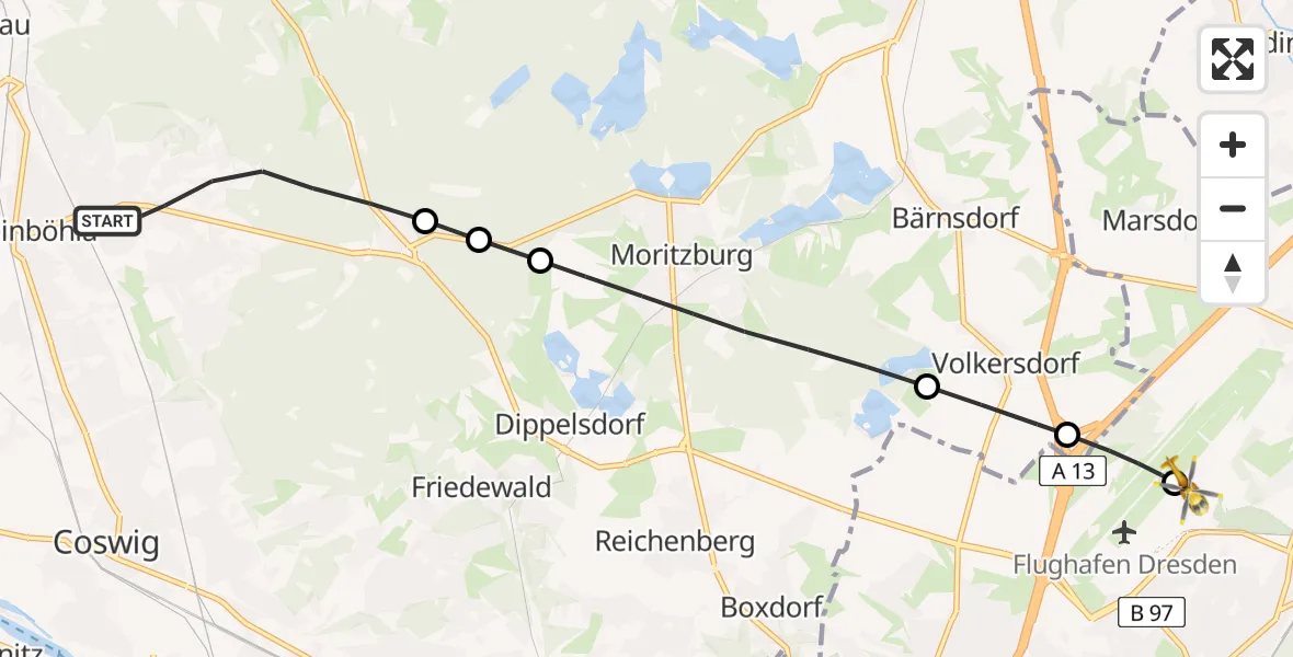 Flugroute Rettungshubschrauber Weinböhla - Dresden Federal Police Heliport, 19 Februar 2026, 07:59