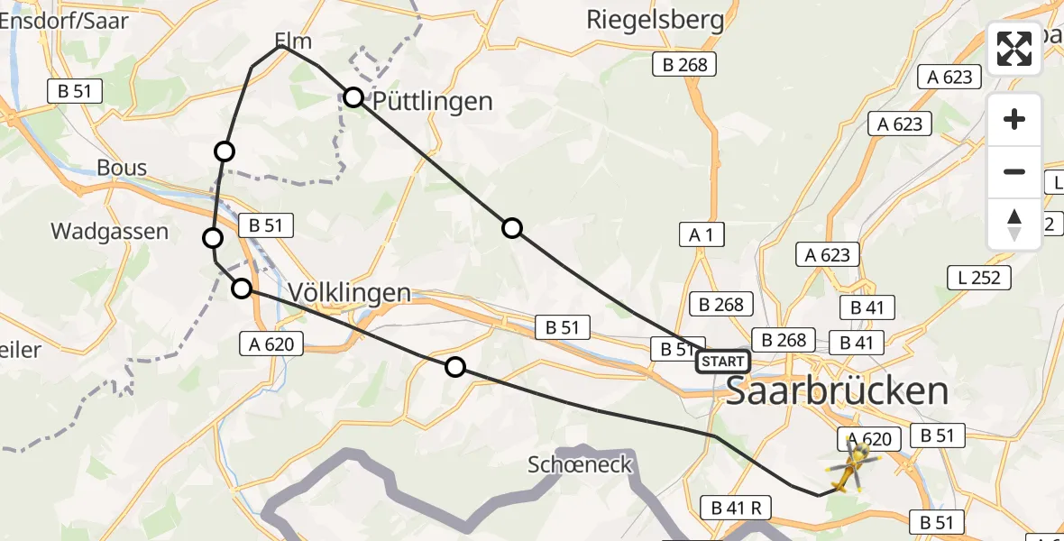 Routekaart van de vlucht: Rettungshubschrauber nach Saarbrücken, Winterberg