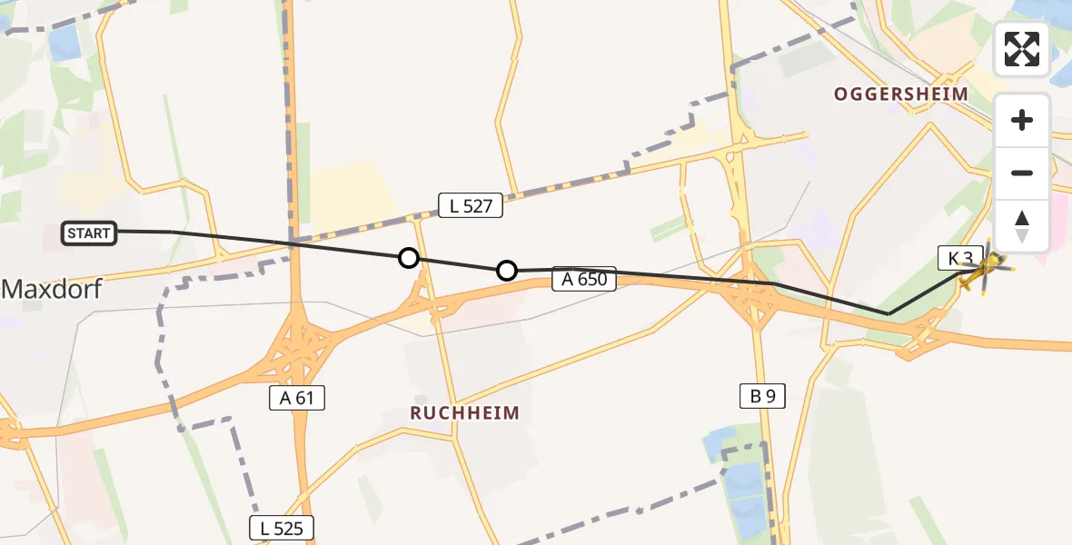 Routekaart van de vlucht: Rettungshubschrauber nach Ludwigshafen am Rhein, Pfennigsweg