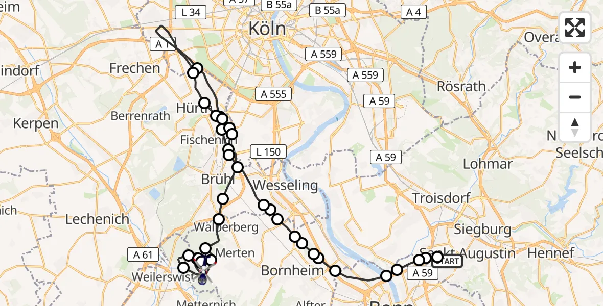Flugroute Polizeihubschrauber Bonn-Hangelar Airfield - Rösberg, 19 Februar 2026, 08:21
