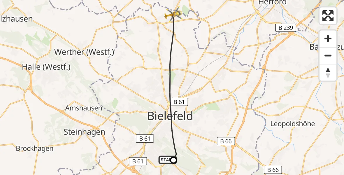 Flugroute Rettungshubschrauber Luftrettungszentrum Bielefeld - Bielefeld, 19 Februar 2026, 08:33