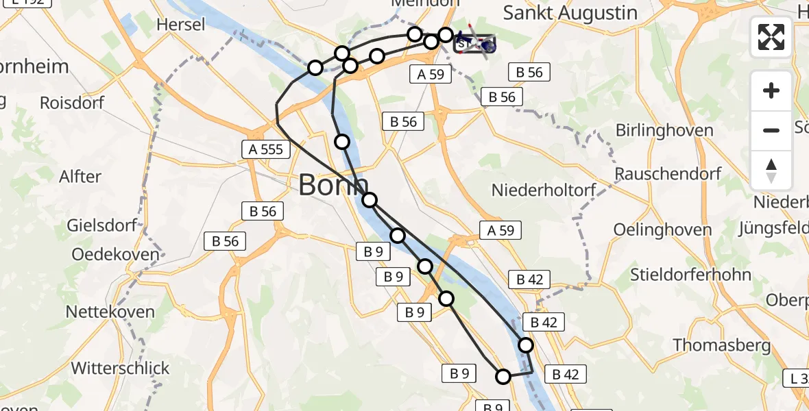 Flugroute Polizeihubschrauber Sankt Augustin - Sankt Augustin, 19 Februar 2026, 08:42