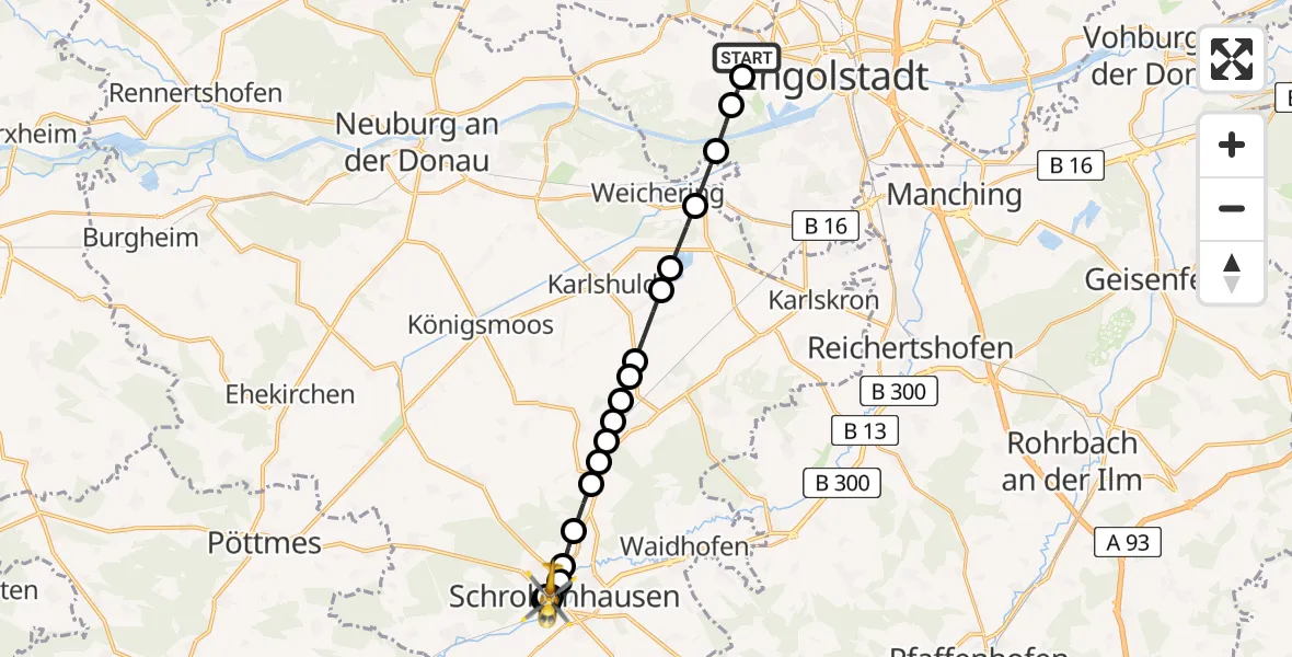 Routekaart van de vlucht: Rettungshubschrauber nach Schrobenhausen, Pöttmeser Straße