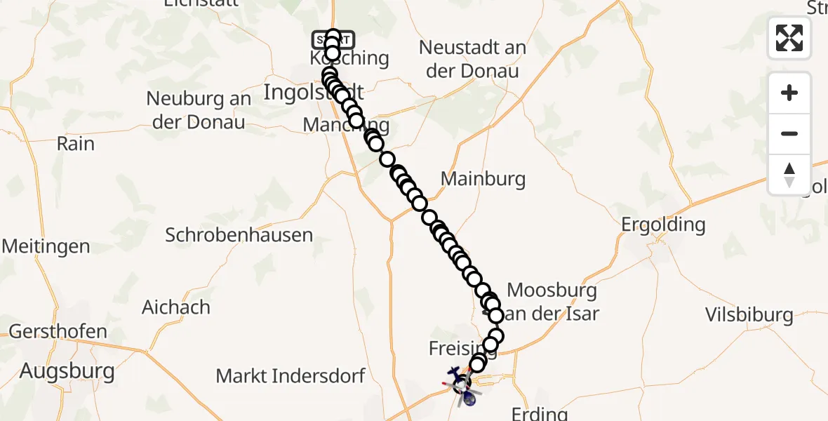 Routekaart van de vlucht: Polizeihubschrauber nach Hallbergmoos, Wartungsallee