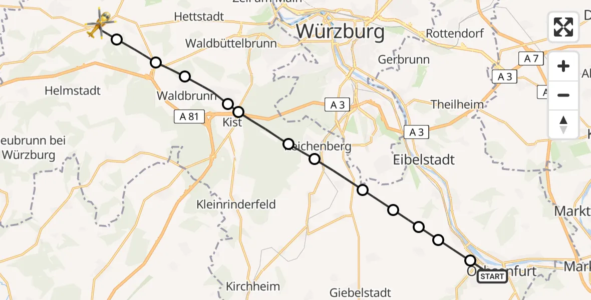 Flugroute Rettungshubschrauber Hohestadt - Uettingen, 19 Februar 2026, 08:53