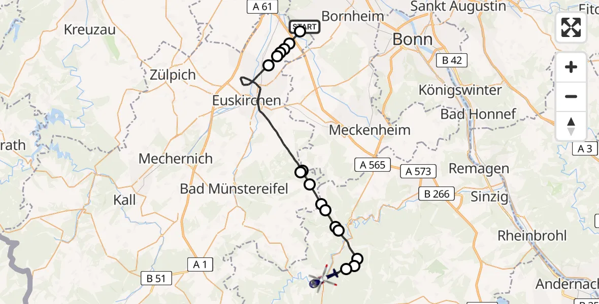 Flugroute Polizeihubschrauber Rösberg - Dümpelfeld, 19 Februar 2026, 08:58