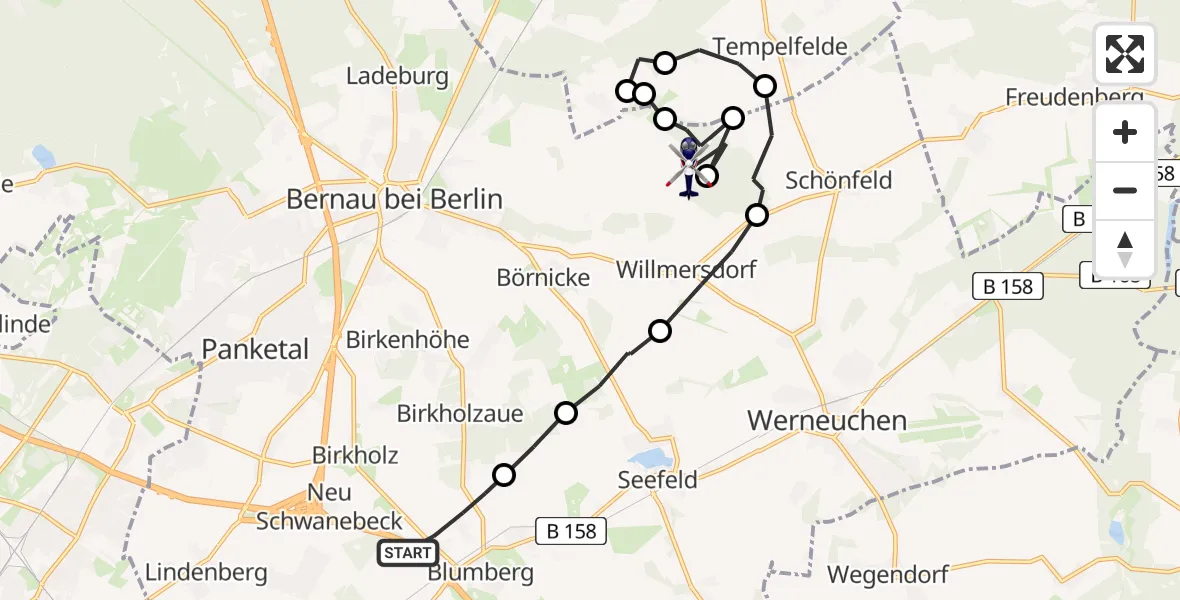 Flugroute Polizeihubschrauber Blumberg - Tempelfelde, 19 Februar 2026, 08:59