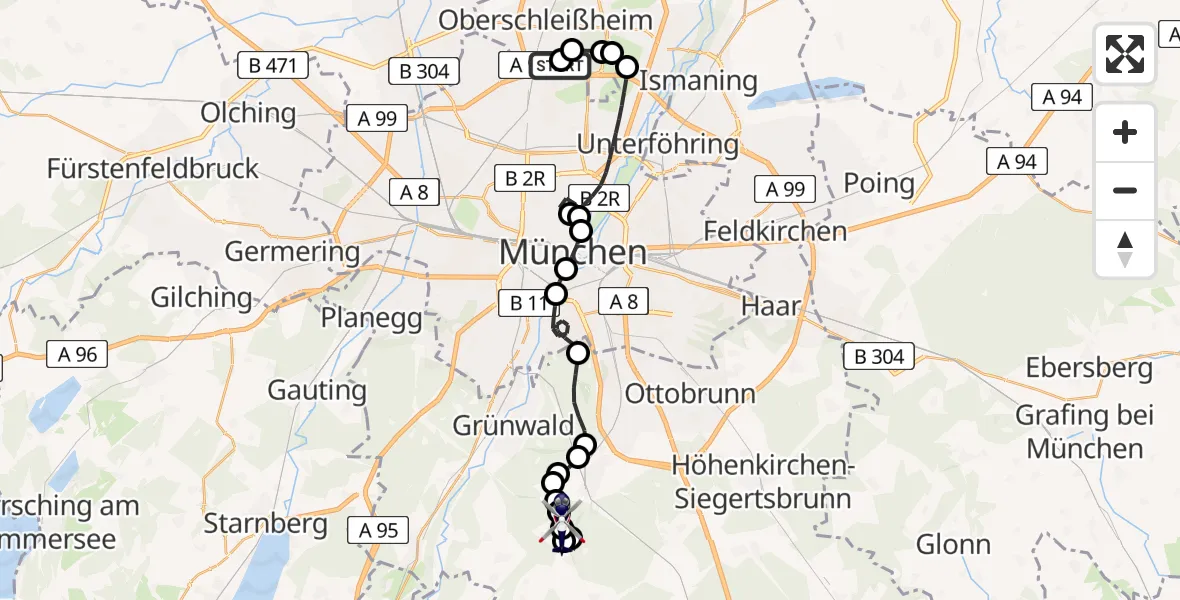 Routekaart van de vlucht: Polizeihubschrauber nach Ödenpullach, Gleißental
