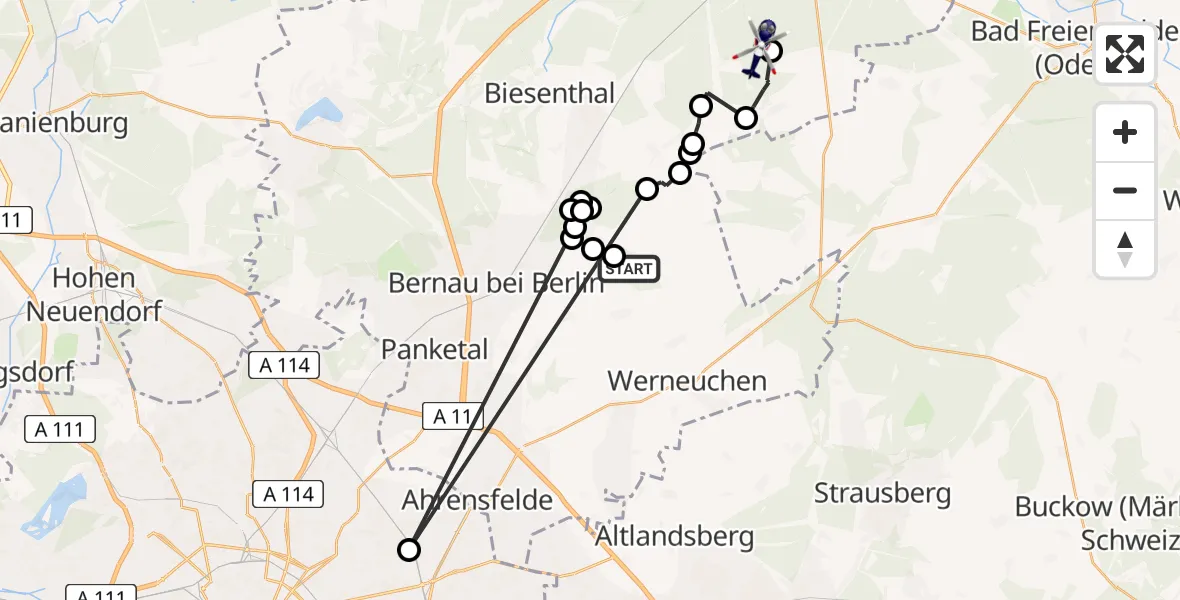 Flugroute Polizeihubschrauber Tempelfelde - Eberswalde, 19 Februar 2026, 09:10
