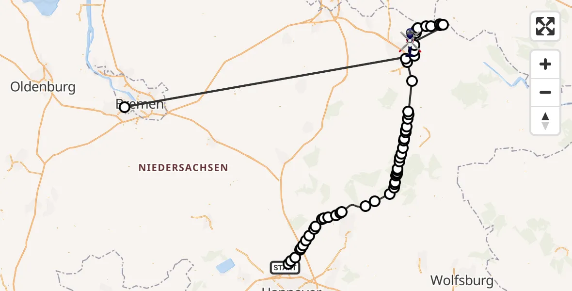 Flugroute Polizeihubschrauber Hannover Airport - Scharnebeck, 19 Februar 2026, 09:16