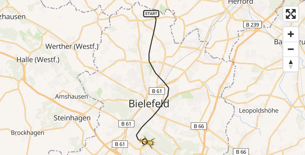 Routekaart van de vlucht: Rettungshubschrauber nach Luftrettungszentrum Bielefeld