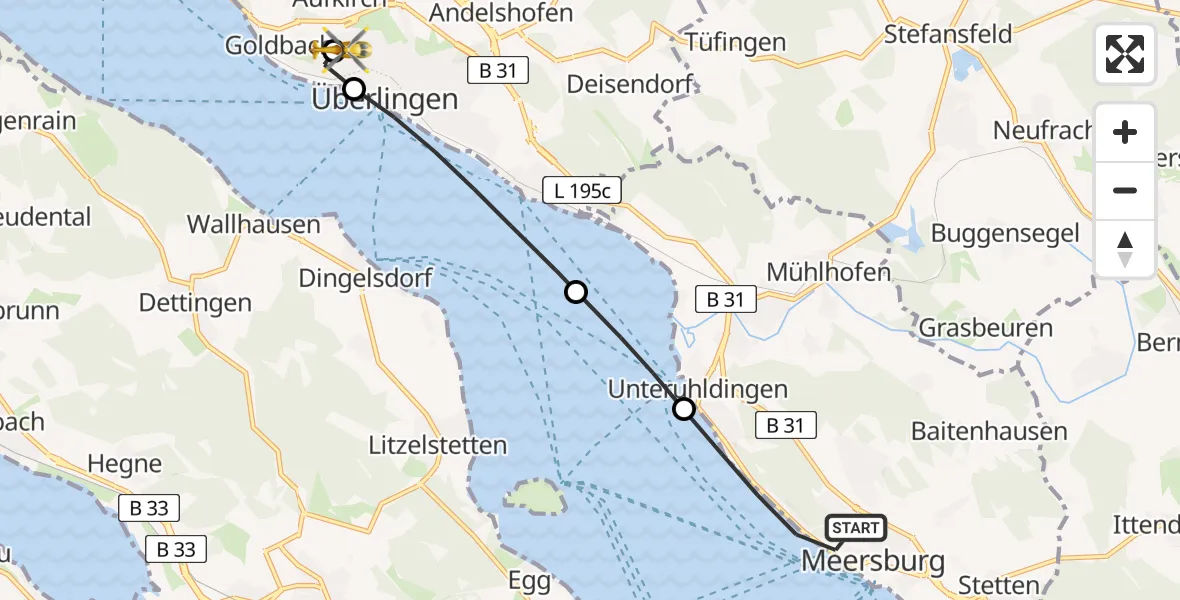 Flugroute Rettungshubschrauber Meersburg - Aufkirch, 19 Februar 2026, 09:18
