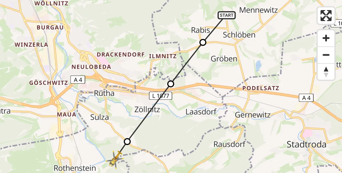Flugroute Rettungshubschrauber Zöttnitz - Rothenstein, 19 Februar 2026, 09:17