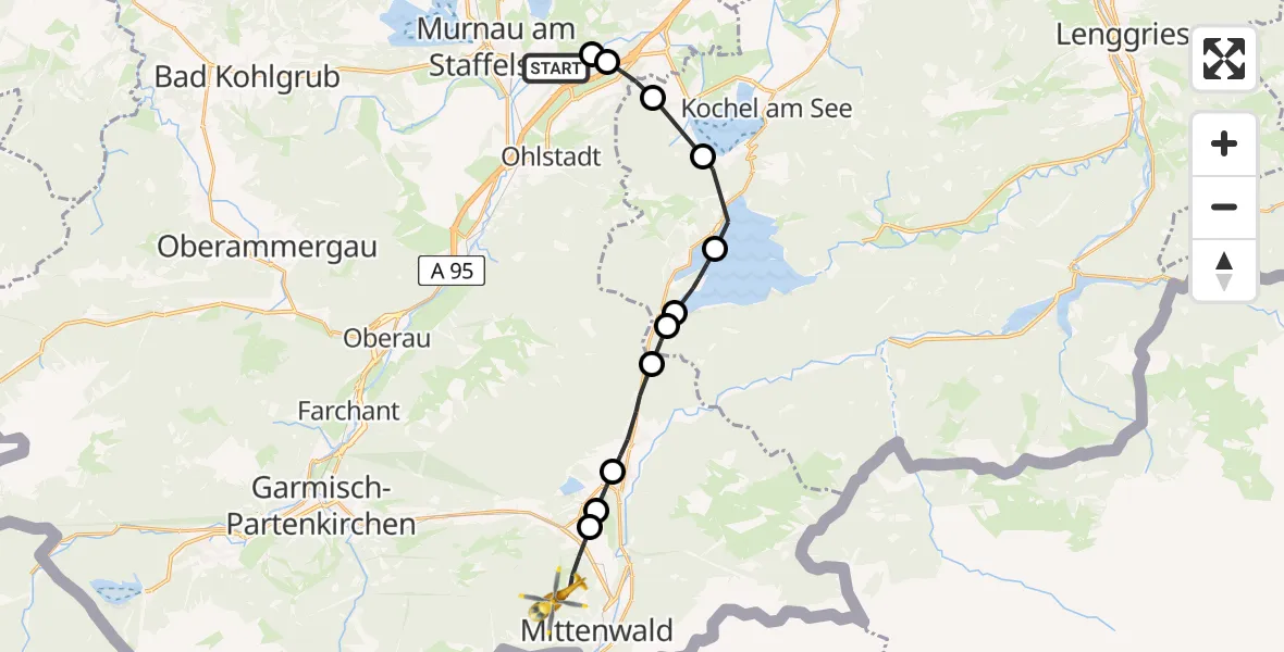 Routekaart van de vlucht: Rettungshubschrauber nach Mittenwald, Barfusspfad